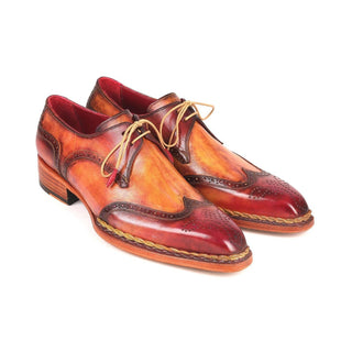 Paul Parkman 8506-CML Men's Shoes Red & Camel Calf-Skin Leather Norwegian Derby Oxfords(PM6264)-AmbrogioShoes