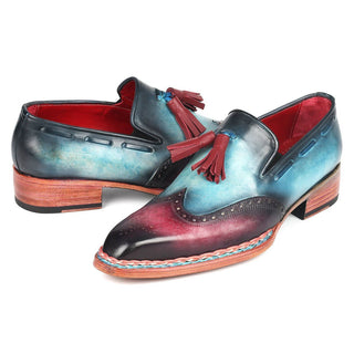 Paul Parkman 8507-BPR Men's Shoes Blue & Purple Calf-Skin Leather Norwegian Tassels Loafers (PM6295)-AmbrogioShoes