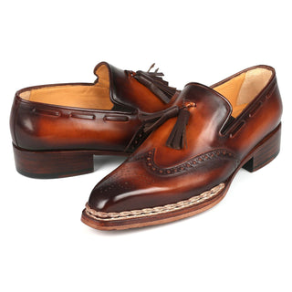 Paul Parkman 8507-BRW Men's Shoes Brown Calf-Skin Leather Norwegian Welted Wingtip Loafers (PM6351)-AmbrogioShoes