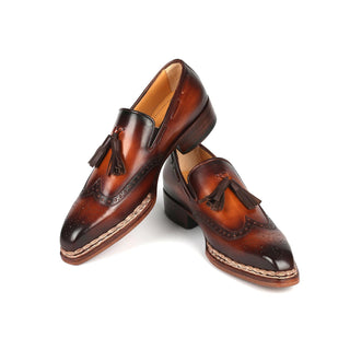 Paul Parkman 8507-BRW Men's Shoes Brown Calf-Skin Leather Norwegian Welted Wingtip Loafers (PM6351)-AmbrogioShoes