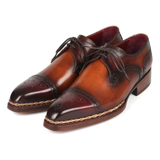 Paul Parkman 8508-BRW Men's Shoes Bordeaux & Brown Calf-Skin Leather Norwegian Welted Derby Oxfords (PM6359)-AmbrogioShoes