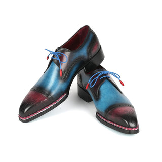 Paul Parkman 8508-PBL Men's Shoes Blue & Purple Calf-Skin Leather Norwegian Welted Cap Toe Derby Oxfords (PM6379)-AmbrogioShoes