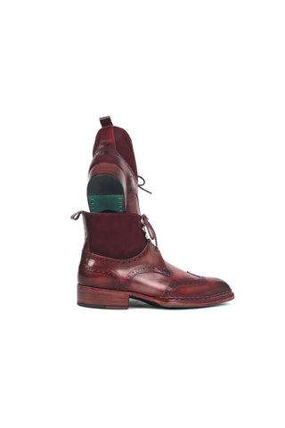 Paul Parkman 8509-BUR Burgundy Suede / Leather Norwegian Welted Wingtip Boots (PM6348)