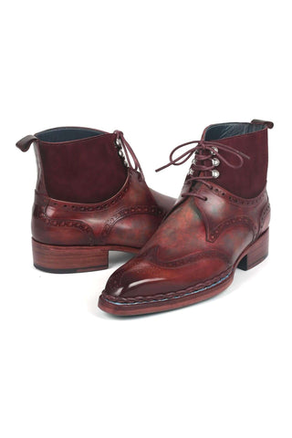 Paul Parkman 8509-BUR Burgundy Suede / Leather Norwegian Welted Wingtip Boots (PM6348)