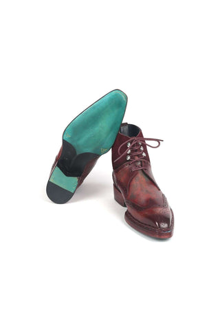 Paul Parkman 8509-BUR Burgundy Suede / Leather Norwegian Welted Wingtip Boots (PM6348)
