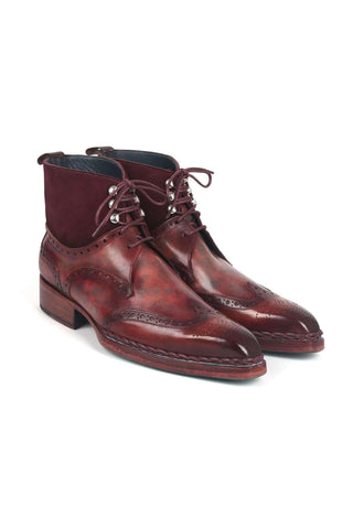 Paul Parkman 8509-BUR Burgundy Suede / Leather Norwegian Welted Wingtip Boots (PM6348)