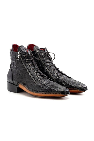 Paul Parkman 88AP Crocodile Embossed Calf-Skin Leather Zipper Boot (PM6462)