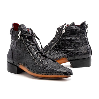 Paul Parkman 88AP Men's Shoes Crocodile Print Calf-Skin Leather Zipper Boot (PM6462)-AmbrogioShoes