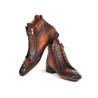 Paul Parkman 88APK87 Men's Shoes Brown Crocodile Print Leather Zipper Boots (PM6339)-AmbrogioShoes