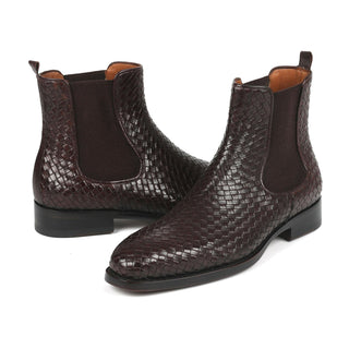 Paul Parkman 92WN87 Men's Shoes Woven Leather Chelsea Boots (PM6347)-AmbrogioShoes