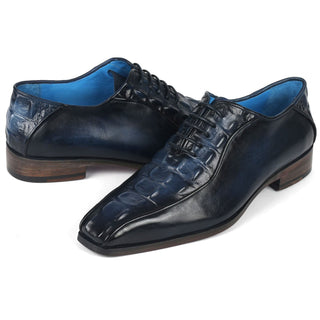 Paul Parkman 94-214 Men's Shoes Navy Crocodile Print Leather Bicycle Toe Oxfords (PM6365)-AmbrogioShoes