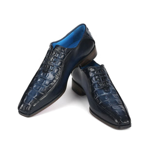 Paul Parkman 94-214 Men's Shoes Navy Crocodile Print Leather Bicycle Toe Oxfords (PM6365)-AmbrogioShoes