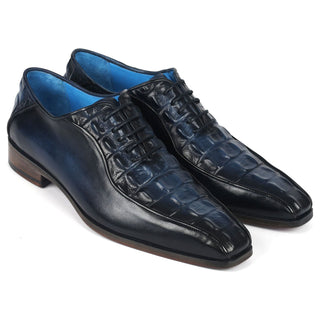 Paul Parkman 94-214 Men's Shoes Navy Crocodile Print Leather Bicycle Toe Oxfords (PM6365)-AmbrogioShoes