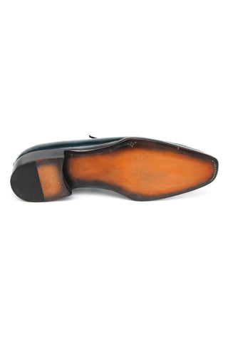 Paul Parkman 944-TRQ Men's Handmade Shoes Tuiquoise Crocodile Embossed / Patina Leather Penny Loafers (PM6413)