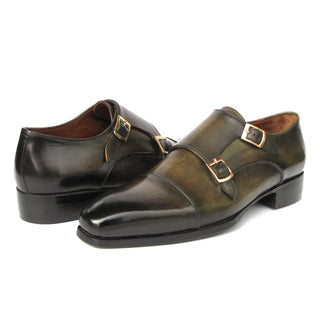 Paul Parkman 9468-GRN Men's Shoes Green Calf-Skin Leather Monk-Straps Loafers (PM6416)-AmbrogioShoes