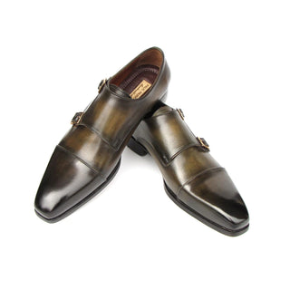Paul Parkman 9468-GRN Men's Shoes Green Calf-Skin Leather Monk-Straps Loafers (PM6416)-AmbrogioShoes