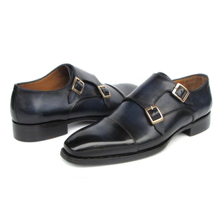 Paul Parkman 9468-NVY Men's Shoes Navy Calf-Skin Leather Monk-Straps Loafers (PM6415)-AmbrogioShoes