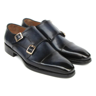 Paul Parkman 9468-NVY Men's Shoes Navy Calf-Skin Leather Monk-Straps Loafers (PM6415)-AmbrogioShoes