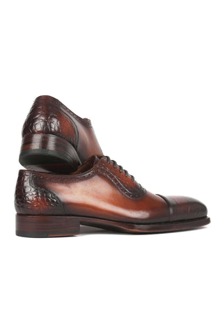 Paul Parkman 9482-BRW Brown Crocodile Embossed / Leather Cap-Toe Oxfords (PM6331)