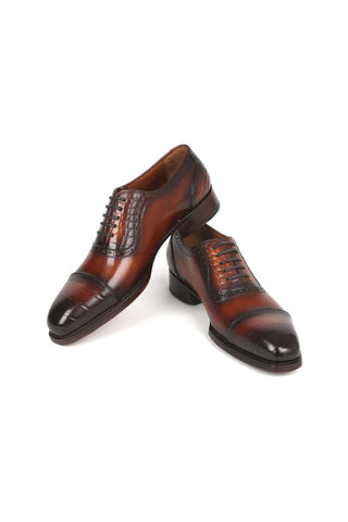 Paul Parkman 9482-BRW Brown Crocodile Embossed / Leather Cap-Toe Oxfords (PM6331)