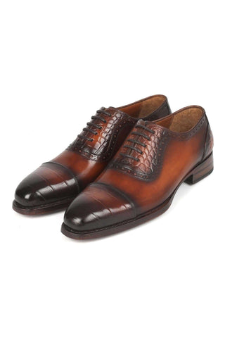 Paul Parkman 9482-BRW Brown Crocodile Embossed / Leather Cap-Toe Oxfords (PM6331)