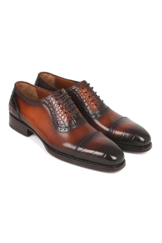 Paul Parkman 9482-BRW Brown Crocodile Embossed / Leather Cap-Toe Oxfords (PM6331)