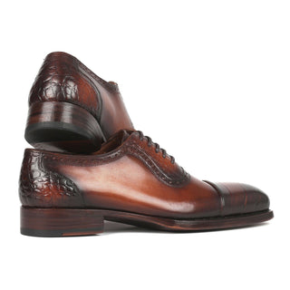 Paul Parkman 9482-BRW Men's Handmade Shoes Brown Crocodile Print / Calf-Skin Leather Cap-Toe Oxfords (PM6331)-AmbrogioShoes