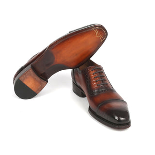 Paul Parkman 9482-BRW Men's Handmade Shoes Brown Crocodile Print / Calf-Skin Leather Cap-Toe Oxfords (PM6331)-AmbrogioShoes