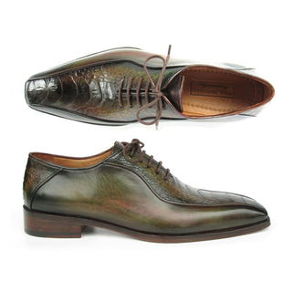 Paul Parkman 94DLGRN Men's Shoes Green Ostrich Leg / Calf-skin Leather Bicycle Toe Oxfords (PM6391)-AmbrogioShoes