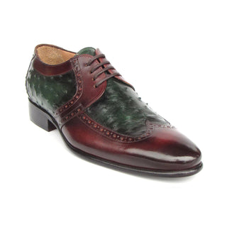 Paul Parkman 956GB57 Men's Shoes Green & Brown Ostrich / Calf-Skin Leather Derby Oxfords (PM6401)-AmbrogioShoes