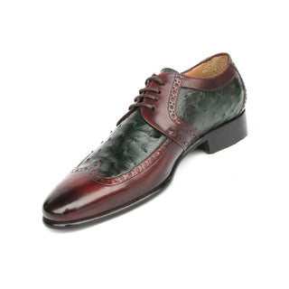 Paul Parkman 956GB57 Men's Shoes Green & Brown Ostrich / Calf-Skin Leather Derby Oxfords (PM6401)-AmbrogioShoes