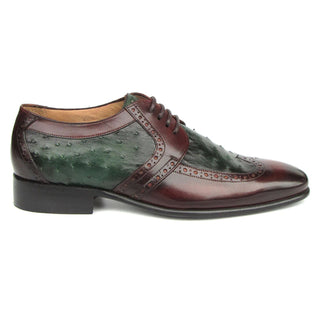 Paul Parkman 956GB57 Men's Shoes Green & Brown Ostrich / Calf-Skin Leather Derby Oxfords (PM6401)-AmbrogioShoes
