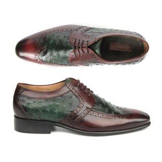 Paul Parkman 956GB57 Men's Shoes Green & Brown Ostrich / Calf-Skin Leather Derby Oxfords (PM6401)-AmbrogioShoes