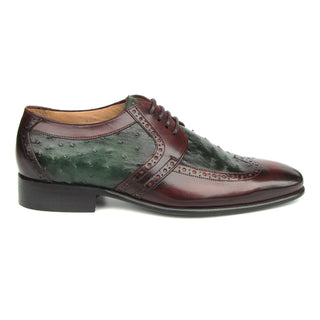 Paul Parkman 956GB57 Men's Shoes Green & Brown Ostrich Leather Derby Oxfords (PM6400)-AmbrogioShoes