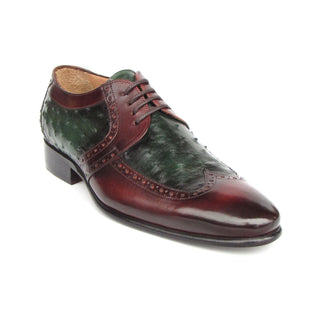 Paul Parkman 956GB57 Men's Shoes Green & Brown Ostrich Leather Derby Oxfords (PM6400)-AmbrogioShoes