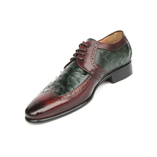 Paul Parkman 956GB57 Men's Shoes Green & Brown Ostrich Leather Derby Oxfords (PM6400)-AmbrogioShoes