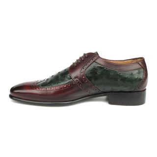 Paul Parkman 956GB57 Men's Shoes Green & Brown Ostrich Leather Derby Oxfords (PM6400)-AmbrogioShoes