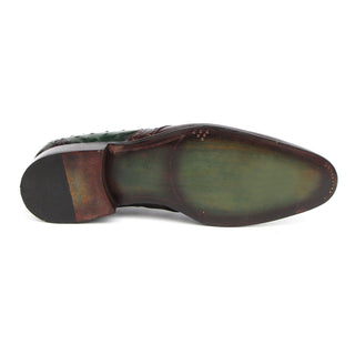 Paul Parkman 956GB57 Men's Shoes Green & Brown Ostrich Leather Derby Oxfords (PM6400)-AmbrogioShoes
