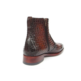 Paul Parkman BT269BRW Men's Shoes Brown Burnished Woven Leather Goodyear Welted Zipper Boots (PM6402)-AmbrogioShoes