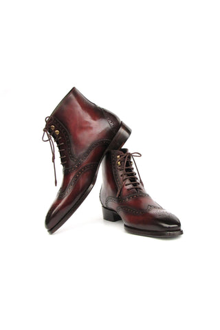 Paul Parkman BT4861-BRD Men's Handmade Shoes Brown Burnished Leather Goodyear Welted Wingtip Boots (PM6407)