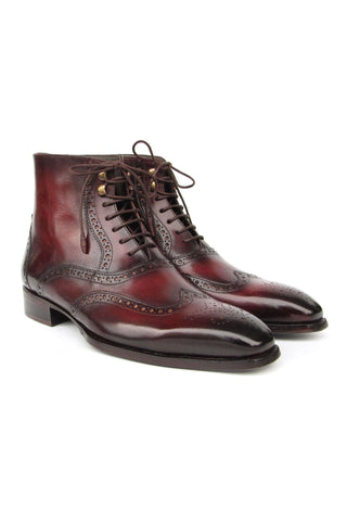 Paul Parkman BT4861-BRD Men's Handmade Shoes Brown Burnished Leather Goodyear Welted Wingtip Boots (PM6407)