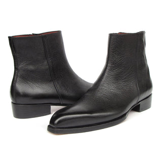 Paul Parkman BT6499-BLK Men's Shoes Black Floater Leather Side Zipper Boots (PM6392)-AmbrogioShoes