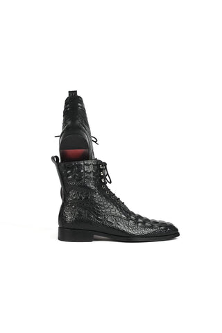 Paul Parkman BT744-BLK Black Crocodile Embossed / Calf-Skin Leather Boots (PM6286)