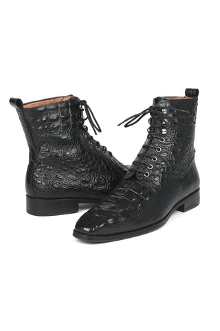 Paul Parkman BT744-BLK Black Crocodile Embossed / Calf-Skin Leather Boots (PM6286)