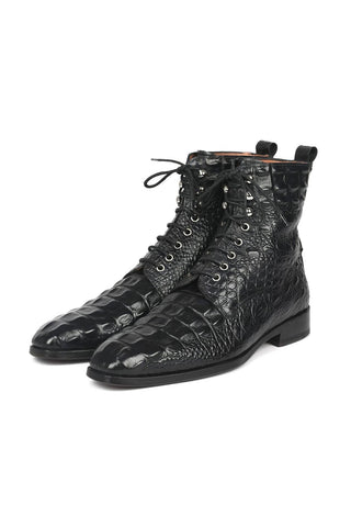 Paul Parkman BT744-BLK Black Crocodile Embossed / Calf-Skin Leather Boots (PM6286)