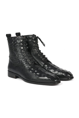 Paul Parkman BT744-BLK Black Crocodile Embossed / Calf-Skin Leather Boots (PM6286)