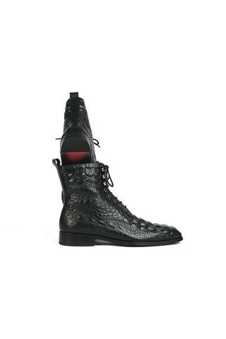 Paul Parkman BT744-BLK Black Crocodile Embossed / Leather Boots (PM6286)