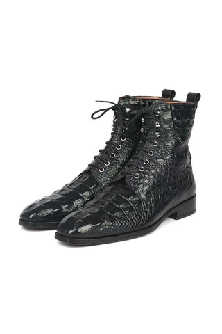 Paul Parkman BT744-BLK Black Crocodile Embossed / Leather Boots (PM6286)