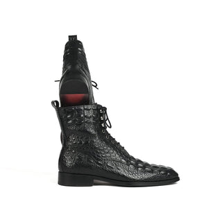 Paul Parkman BT744-BLK Men's Shoes Black Crocodile Print / Calf-Skin Leather Boots (PM6286)-AmbrogioShoes