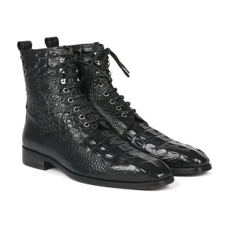 Paul Parkman BT744-BLK Men's Shoes Black Crocodile Print / Calf-Skin Leather Boots (PM6286)-AmbrogioShoes